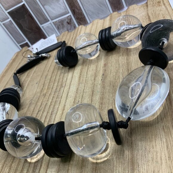 Chico's NWT Black Clear Beaded Lucite Bib Necklace - Picture 4 of 8